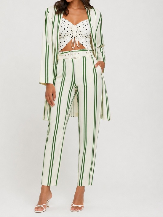 Topshop Pants - Topshop Women’s Pants 10 Green White Stripe Tapered Leg Linen Viscose